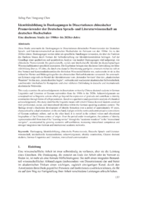 Dokument Identit&auml;tsbildung in Danksagungen in Dissertationen chinesischer Promovierender der Deutschen Sprach- und Literaturwissenschaft an deutschen Hochschulen