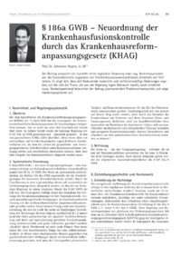 Dokument &sect; 186a GWB &ndash; Neuordnung der Krankenhausfusionskontrolle durch das Krankenhausreformanpassungsgesetz (KHAG)