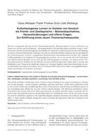 Dokument Kulturbezogenes Lernen im Kontext von Deutsch als Fremd- und Zweitsprache &ndash; Bestandsaufnahme, Herausforderungen und offene Fragen. Zur Er&ouml;ffnung eines neuen Themenschwerpunkts