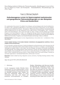 Dokument Kulturbezogenes Lernen im Spannungsfeld institutioneller und geografischer Rahmenbedingungen an den Beispielen China und Deutschland