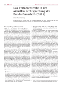Dokument Das Verfahrensrecht in der aktuellen Rechtsprechung des Bundesfinanzhofs (Teil 2)
