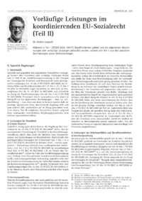 Dokument Vorl&auml;ufige Leistungen im koordinierenden EU-Sozialrecht (Teil II)