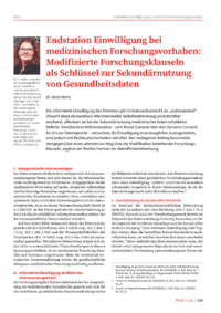 Dokument Endstation Einwilligung bei medizinischen Forschungsvorhaben: Modifizierte Forschungsklauseln als Schl&uuml;ssel zur Sekund&auml;rnutzung von Gesundheitsdaten