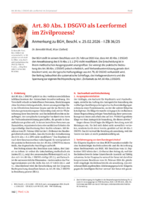 Dokument Art. 80 Abs. 1 DSGVO als Leerformel im Zivilprozess?