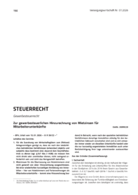Dokument Zur gewerbesteuerlichen Hinzurechnung von Mietzinsen f&uuml;r Mitarbeiterunterk&uuml;nfte