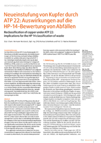 Dokument Neueinstufung von Kupfer durch ATP 22: Auswirkungen auf die HP-14-Bewertung von Abf&auml;llen