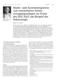 Dokument Markt- und Systemintegration von erneuerbaren Stromerzeugungsanlagen im Geiste des EEG 2027 am Beispiel der Solarenergie