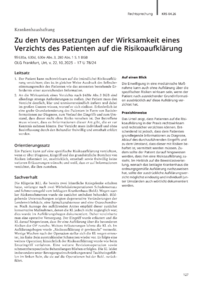 Dokument Zu den Voraussetzungen der Wirksamkeit eines Verzichts des Patienten auf die Risikoaufkl&auml;rung