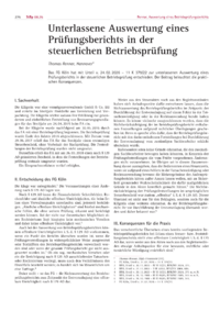 Dokument Unterlassene Auswertung eines Pr&uuml;fungsberichts in der steuerlichen Betriebspr&uuml;fung