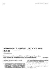 Dokument Einbeziehung von Kosten und Erl&ouml;sen bei Lieferungen an Wasserg&auml;ste sowie Grenzen der Aufgaben&uuml;bernahme durch Zweckverb&auml;nde