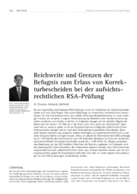 Dokument Reichweite und Grenzen der Befugnis zum Erlass von Korrekturbescheiden bei der aufsichtsrechtlichen RSA-Pr&uuml;fung