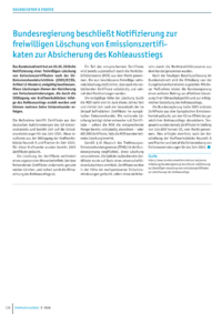 Dokument Bundesregierung beschlie&szlig;t Notifizierung zur freiwilligen L&ouml;schung von Emissionszertifikaten zur Absicherung des Kohleausstiegs