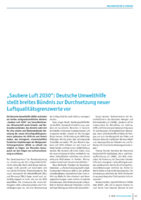 Dokument &bdquo;Saubere Luft 2030&ldquo;: Deutsche Umwelthilfe stellt breites B&uuml;ndnis zur Durchsetzung neuer Luftqualit&auml;tsgrenzwerte vor