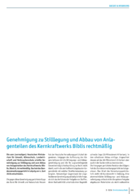 Dokument Genehmigung zu Stilllegung und Abbau von Anlagenteilen des Kernkraftwerks Biblis rechtm&auml;&szlig;ig