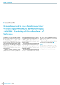 Dokument Referentenentw&uuml;rfe eines Gesetzes und einer Verordnung zur Umsetzung der Richtlinie (EU) 2024/2881 &uuml;ber Luftqualit&auml;t und saubere Luft f&uuml;r Europa