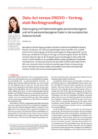 Dokument Data Act versus DSGVO &ndash; Vertrag statt Rechtsgrundlage?