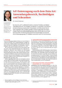 Dokument IoT-Datenzugang nach dem Data Act: Anwendungsbereich, Rechtsfolgen und Schranken