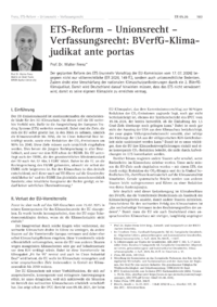 Dokument ETS-Reform &ndash; Unionsrecht &ndash; Verfassungsrecht: BVerfG-Klimajudikat ante portas
