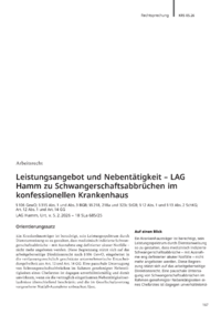Dokument Leistungsangebot und Nebent&auml;tigkeit &ndash; LAG Hamm zu Schwangerschaftsabbr&uuml;chen im konfessionellen Krankenhaus