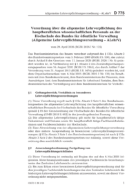 Dokument Verordnung &uuml;ber die allgemeine Lehrverpflichtung des hauptberuflichen wissenschaftlichen Personals an der Hochschule des Bundes f&uuml;r &ouml;ffentliche Verwaltung (Allgemeine Lehrverpflichtungsverordnung &ndash; ALehrV)