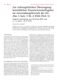 Dokument Zur teilentgeltlichen &Uuml;bertragung betrieblicher Einzelwirtschaftsg&uuml;ter im Anwendungsbereich des &sect; 6 Abs. 5 Satz 3 Nr. 2 EStG (Teil 1)