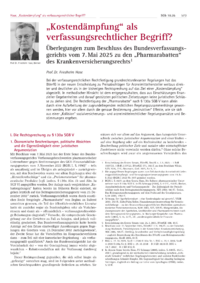 Dokument &bdquo;Kostend&auml;mpfung&ldquo; als verfassungsrechtlicher Begriff?