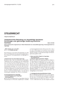 Dokument Umsatzsteuerliche Behandlung von dauerdefizit&auml;r betriebenen Einrichtungen unter gleichzeitiger Gew&auml;hrung &ouml;ffentlicher Zusch&uuml;sse
