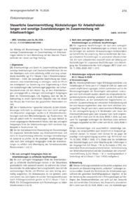 Dokument Steuerliche Gewinnermittlung; R&uuml;ckstellungen f&uuml;r Arbeitsfreistellungen und sonstige Zusatzleistungen im Zusammenhang mit Arbeitsvertr&auml;gen