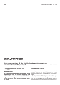 Dokument Kulturkostenzusch&uuml;sse f&uuml;r den Betrieb eines Veranstaltungszentrums als umsatzsteuerpflichtiges Entgelt