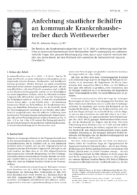 Dokument Anfechtung staatlicher Beihilfen an kommunale Krankenhausbetreiber durch Wettbewerber