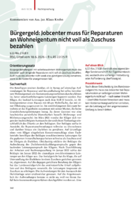 Dokument B&uuml;rgergeld: Jobcenter muss f&uuml;r Reparaturen an Wohneigentum nicht voll als Zuschuss bezahlen
