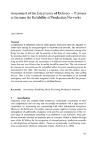 Dokument Assessment of the Uncertainty of Delivery – Promises to Increase the Reliability of Production Networks