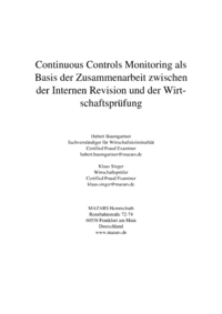 Dokument Continuous Controls Monitoring als Basis der Zusammenarbeit zwischen der Internen Revision und der Wirtschaftsprüfung