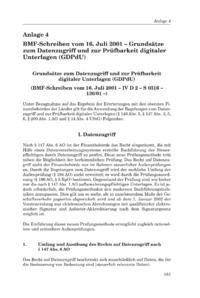Dokument BMF-Schreiben vom 16. Juli 2001 – Grundsätze zum Datenzugriff und zur Prüfbarkeit digitaler Unterlagen (GDPdU)