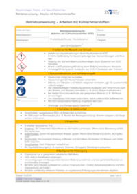 Dokument Betriebsanweisung – Arbeiten mit Kühlschmierstoffen