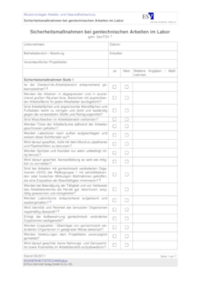 Dokument Sicherheitsmaßnahmen bei gentechnischen Arbeiten im Labor