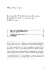 Dokument Bedeutung des Deutschen Corporate Governance Kodex für die Arbeit von Aufsichtsräten in Kreditinstituten