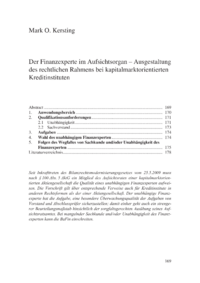 Dokument Der Finanzexperte im Aufsichtsorgan – Ausgestaltung des rechtlichen Rahmens bei kapitalmarktorientierten Kreditinstituten