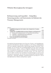 Dokument Refinanzierung und Liquidität – Zielgrößen, Steuerungsansätze und Instrumente im Rahmen des Treasury-Managements