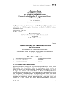 Dokument Bekanntmachung einer Stellungnahme der Strahlenschutzkommission (&bdquo;Lungenkrebsrisiko durch Radonexpositionen in Wohnungen&ldquo;)