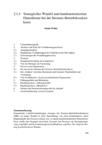 Dokument Strategischer Wandel zum kundenorientierten Dienstleister bei der Siemens-Betriebskrankenkasse