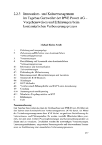 Dokument Innovations- und Kulturmanagement im Tagebau Garzweiler der RWE Power AG – Vorgehensweisen und Erfahrungen beim kontinuierlichen Verbesserungsprozess