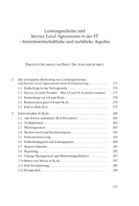 Dokument Leistungsscheine und Service Level Agreements in der IT – betriebswirtschaftliche und rechtliche Aspekte