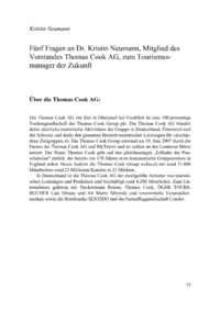 Dokument Fünf Fragen an Dr. Kristin Neumann, Mitglied des Vorstandes Thomas Cook AG, zum Tourismusmanager der Zukunft