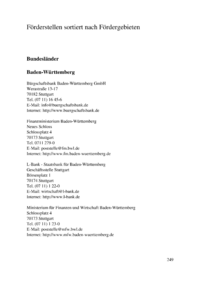 Dokument Förderstellen sortiert nach Fördergebieten