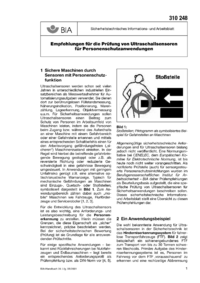 Dokument Empfehlung für die Prüfung von Ultraschallsensoren für Personenschutzanwendungen