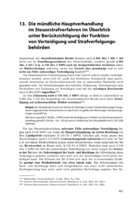 Dokument Die mündliche Hauptverhandlung im Steuerstrafverfahren im Überblick unter Berücksichtigung der Funktion von Verteidigung und Strafverfolgungsbehörden