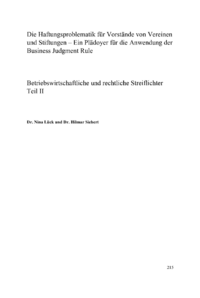 Dokument Die Haftungsproblematik für Vorstände von Vereinen und Stiftungen – Ein Plädoyer für die Anwendung der Business Judgment Rule